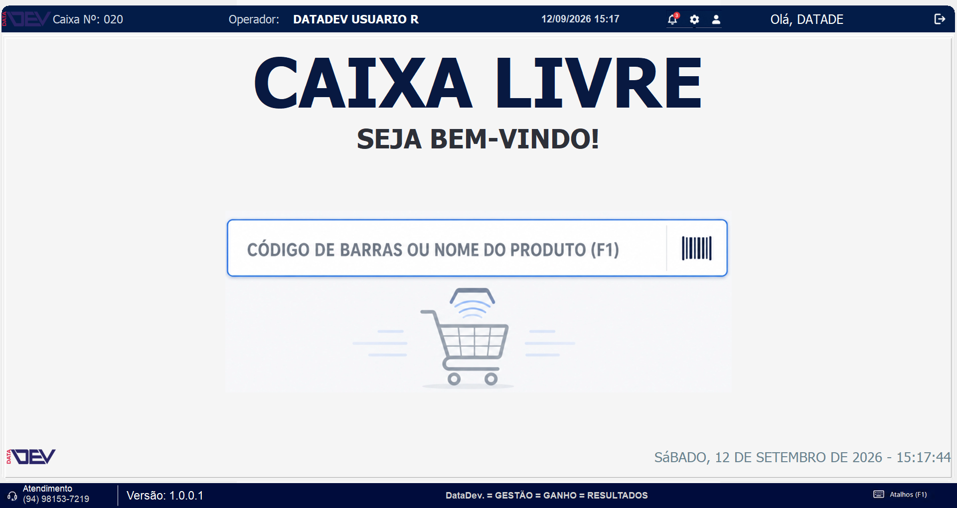 Tela de caixa livre do PDV DataSuper
